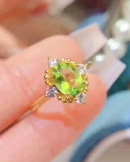 Natural Peridot Floral Halo Ring