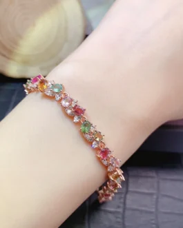Natural Tourmaline Rainbow Tennis Bracelet