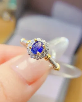 Natural Sapphire Twist Halo Ring