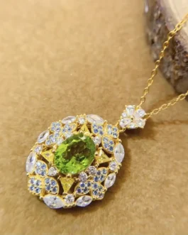Natural Peridot Statement Pendant Necklace