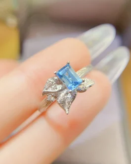 Natural Topaz Leaf Flank Ring