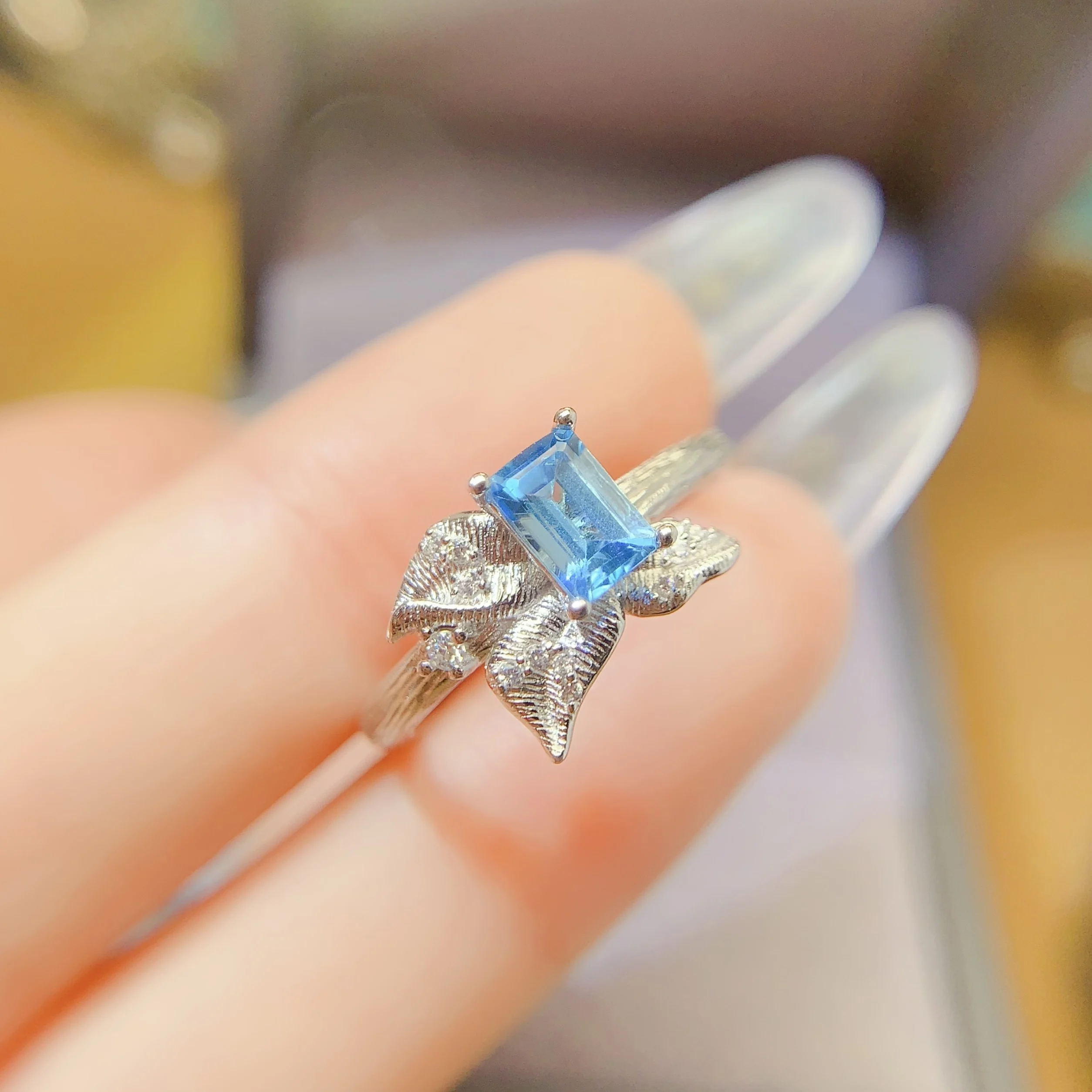 Natural Topaz Leaf Flank Ring - view 1