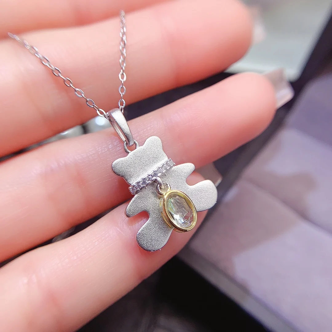 Natural Aquamarine Teddy Bear Pendant - view 1