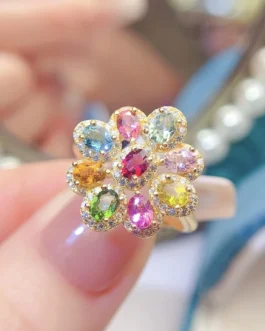 Natural Multiple Gemstone Floral Ring