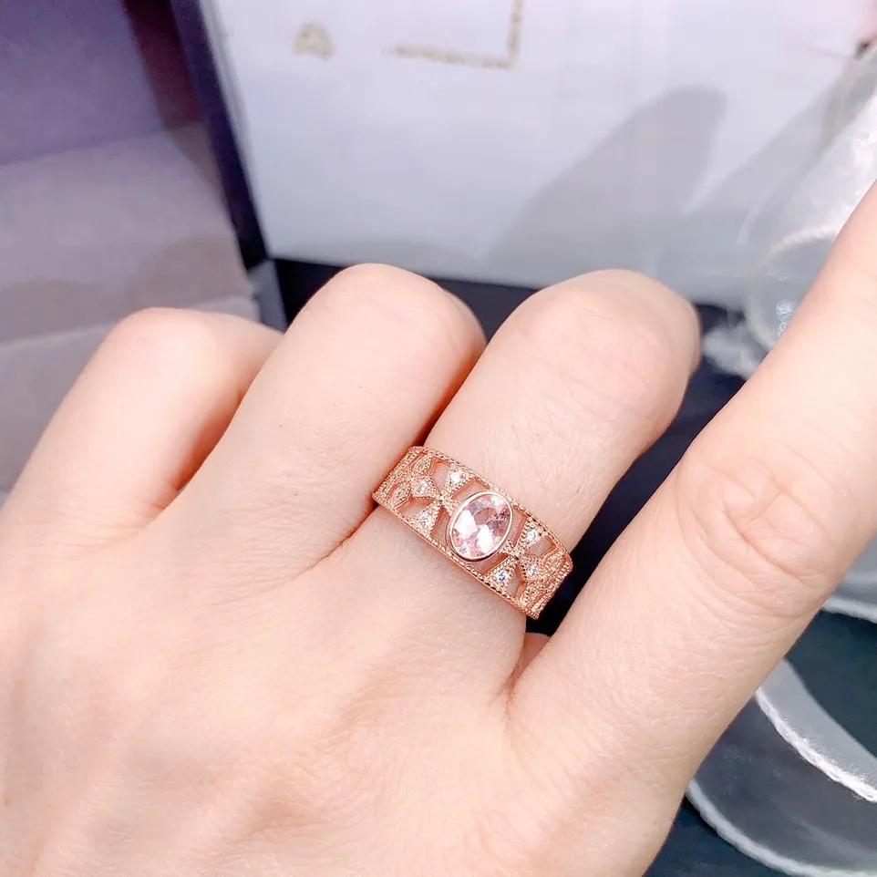 Natural Morganite Oval Halo Ring - view 3