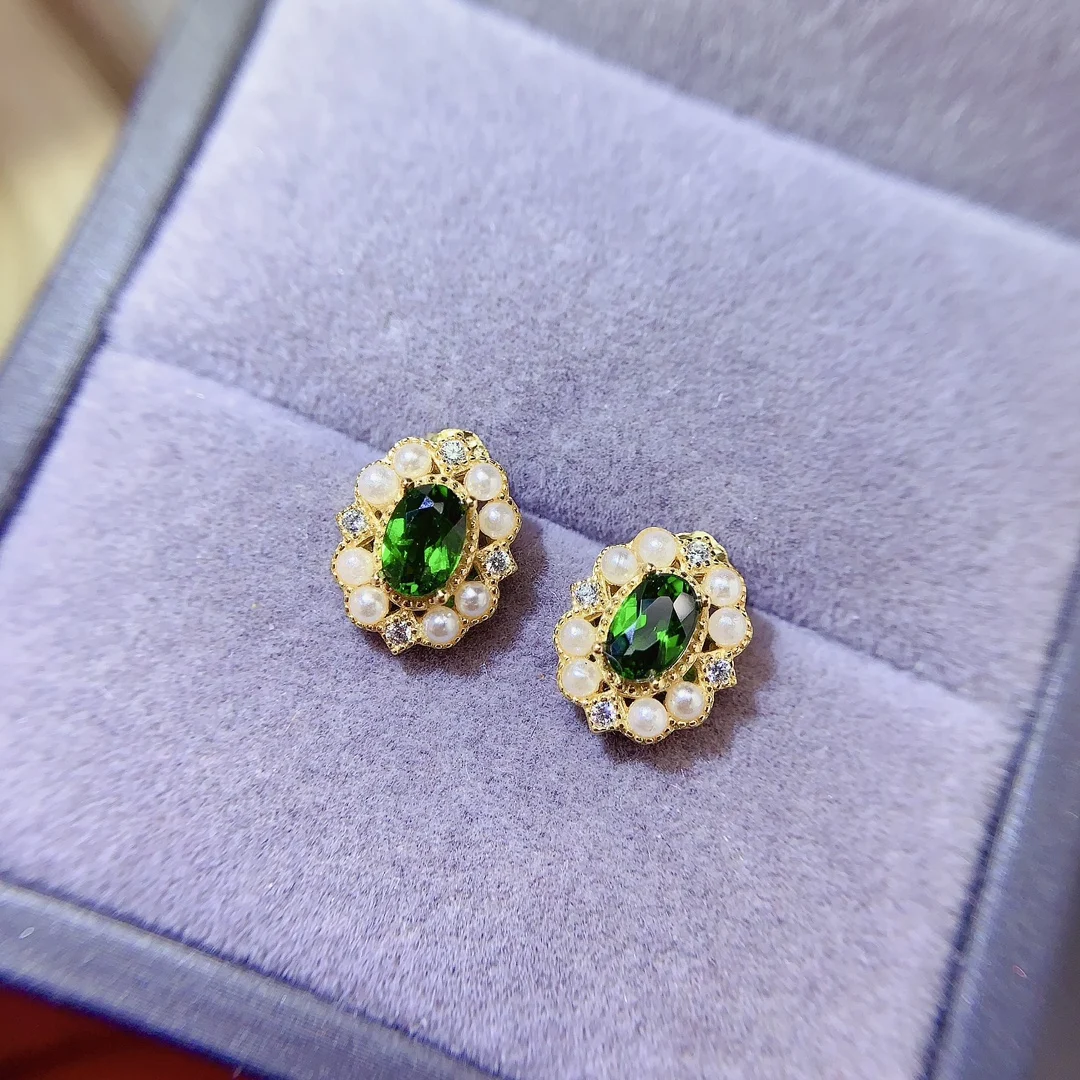 Natural Diopside Oval Earrings - view 4