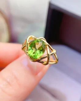 Natural Peridot Gold Oval Ring