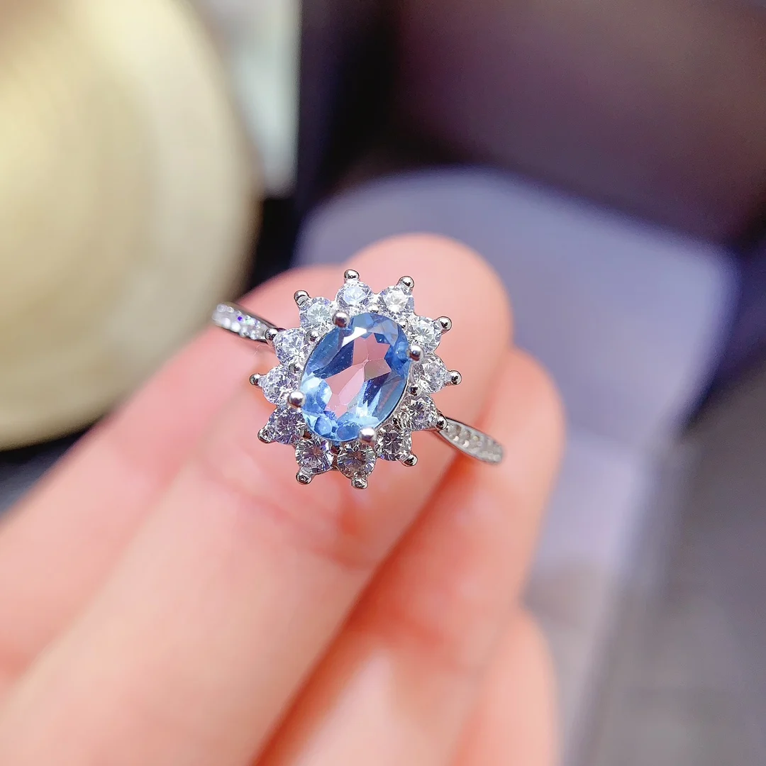Natural Topaz Starburst Halo Ring - view 3