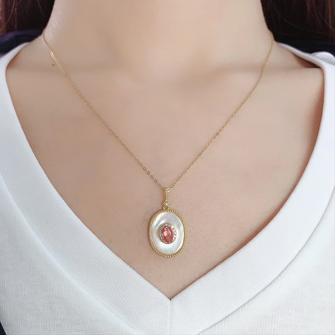 Natural Pink Sapphire Oval Pendant - view 3