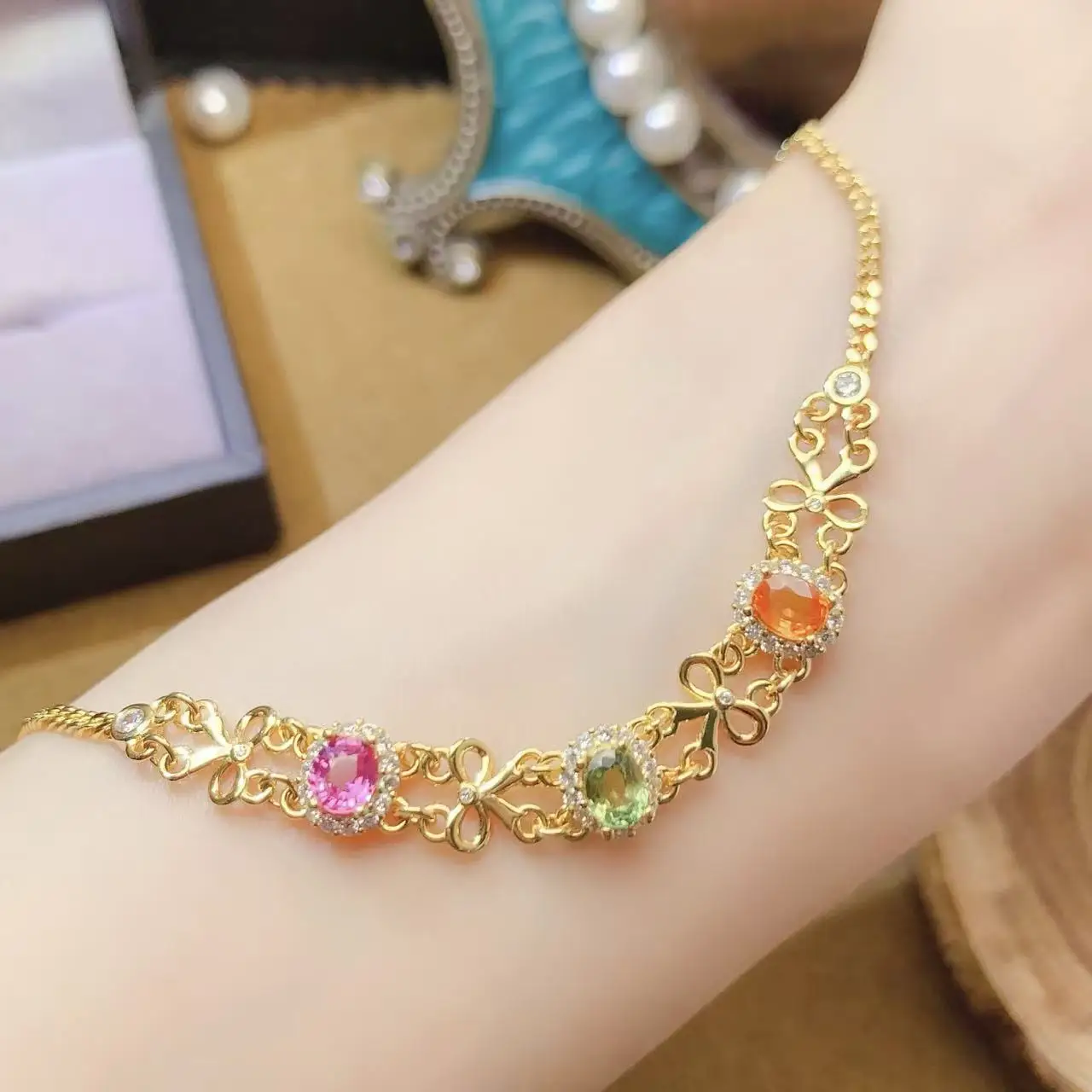 Natural Sapphire Halo Bracelet - view 3