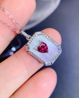 Natural Garnet Heart Plaque Pendant