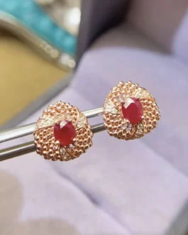 Natural Ruby Bloom Stud Earrings