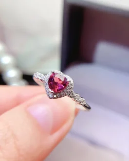 Natural Garnet Heart Halo Ring