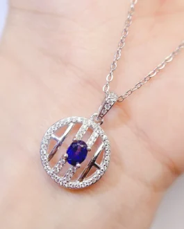 Natural Sapphire Disc Pendant Necklace
