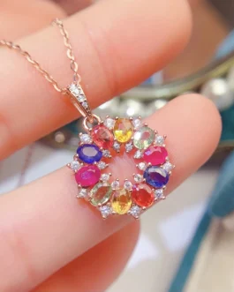 Natural Sapphire Rainbow Wreath Pendant