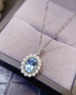 Natural Topaz Pearl Halo Pendant
