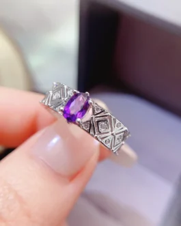 Natural Amethyst Fashion Oval Ring