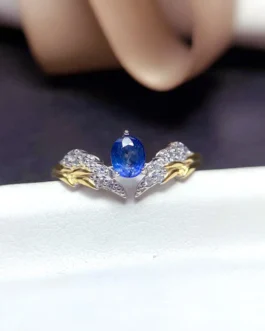 Natural Sapphire Chevron Leaf Ring