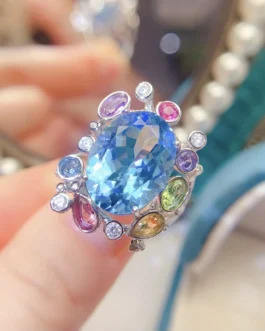 Natural Topaz Rainbow Halo Ring
