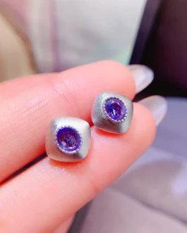 Natural Tanzanite Square Stud Earrings
