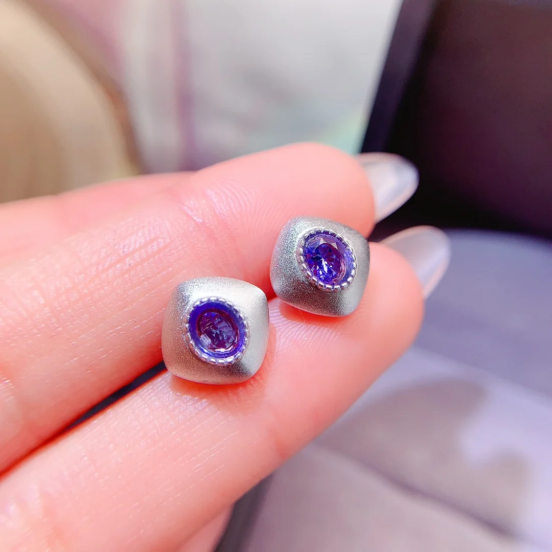 Natural Tanzanite Square Stud Earrings - view 1