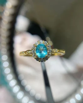 Natural Apatite Oval Rhodium Ring