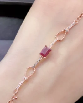 Natural Ruby Rectangle Link Bracelet