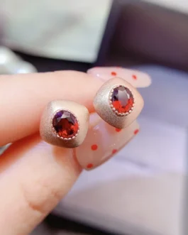 Natural Garnet Oval Earrings