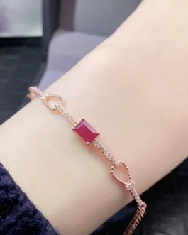 Natural Ruby Rectangle Link Bracelet