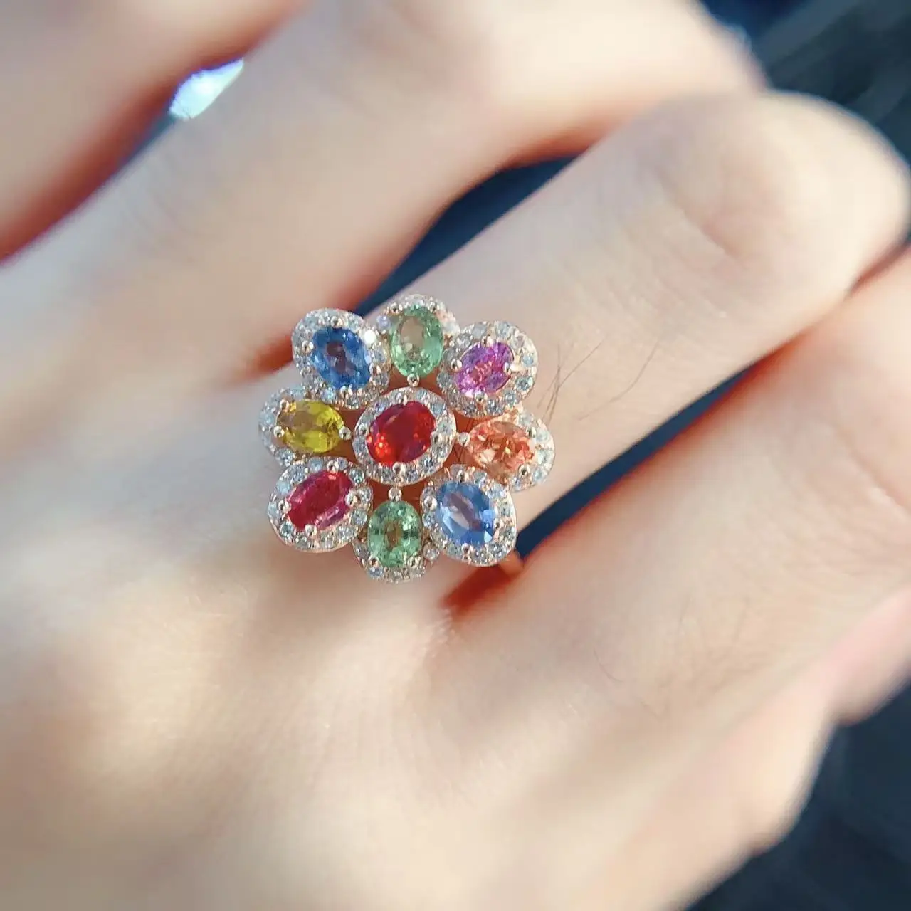 Natural Fancy Oval Rhodium Ring - view 6