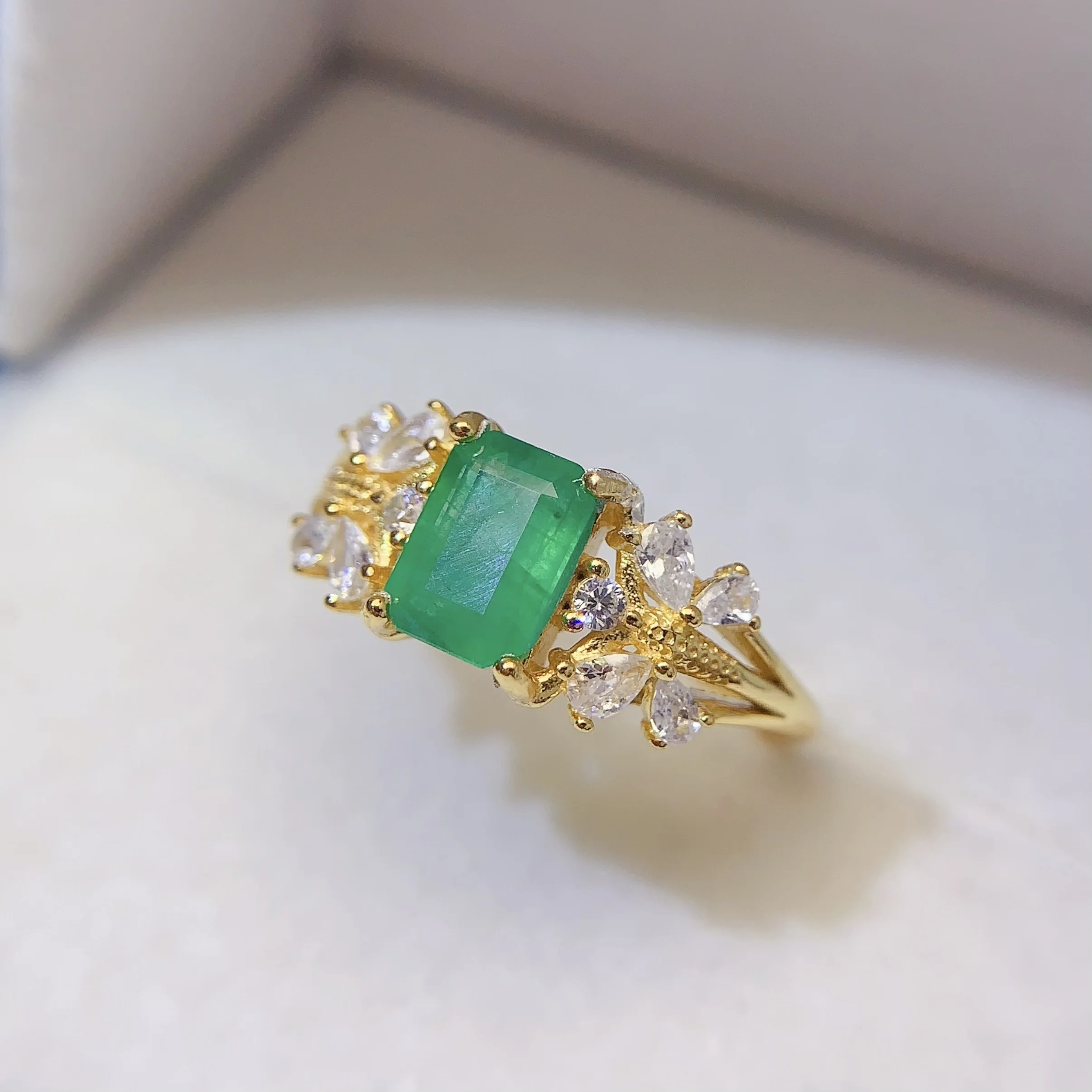 Natural Emerald Floral Cluster Ring - view 1