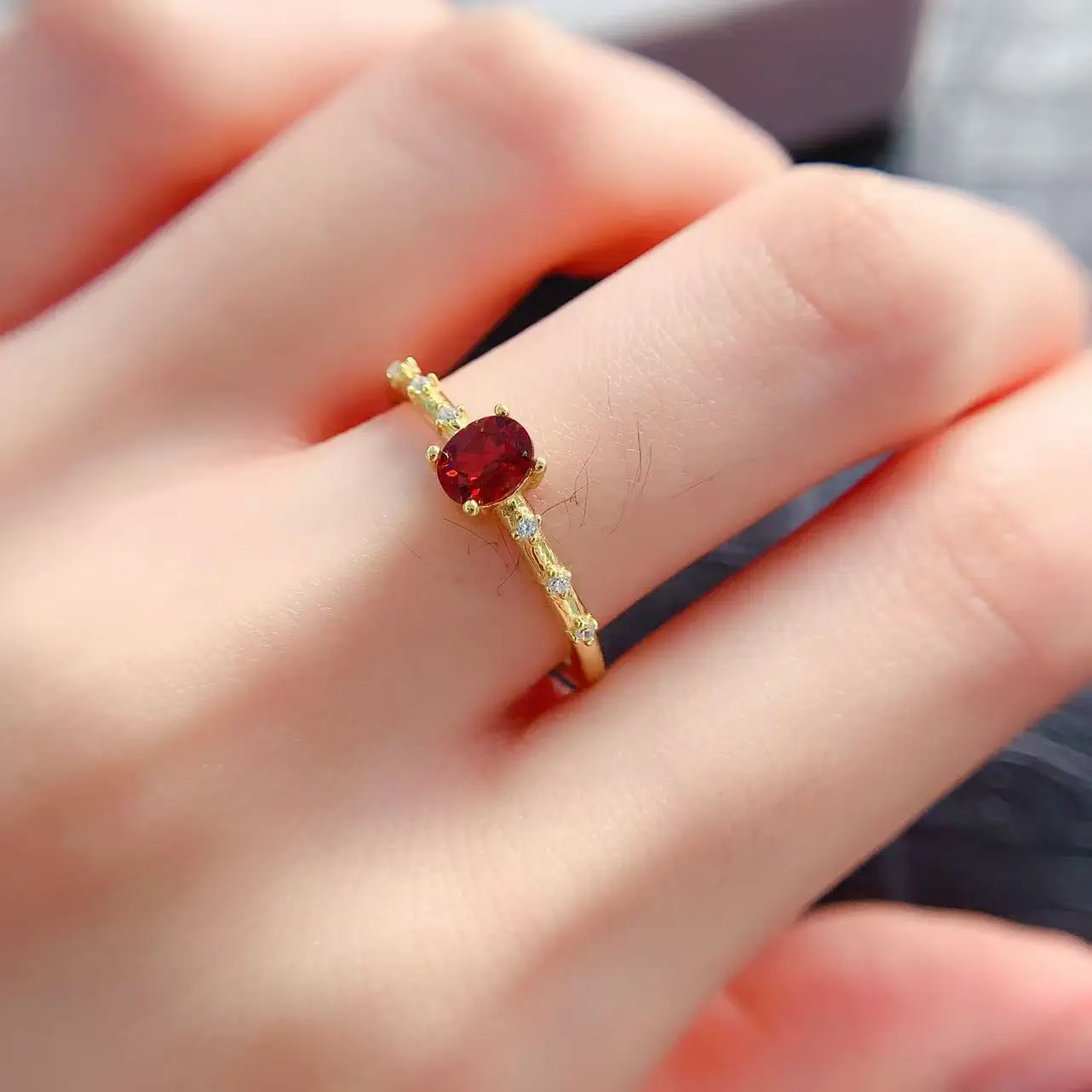 Natural Topaz Garnet Oval Ring - view 3