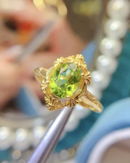 Natural Peridot Petal Frame Ring