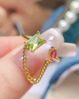 Natural Peridot Chain Bypass Ring