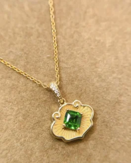 Natural Diopside Shield Pendant Necklace