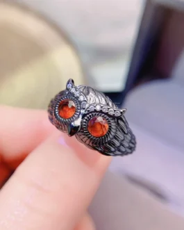Natural Garnet Owl Ring