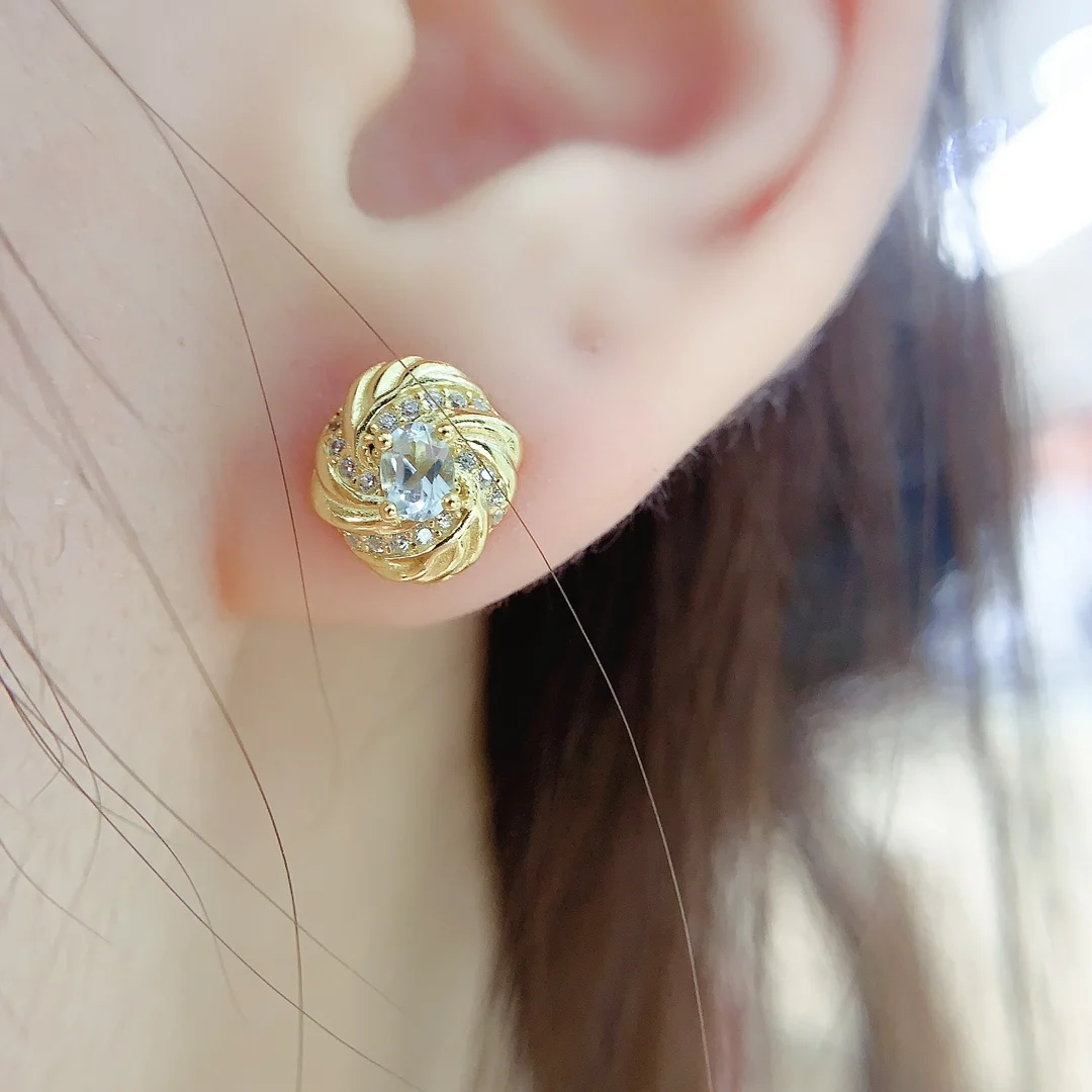 Natural Aquamarine Swirl Stud Earrings - view 3
