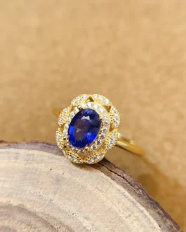 Natural Sapphire Textured Halo Ring