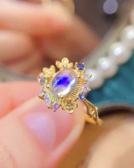 Natural Blue Moonstone Gift Ring