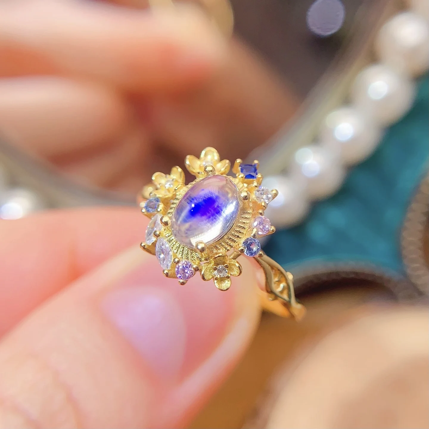 Natural Blue Moonstone Gift Ring - view 1