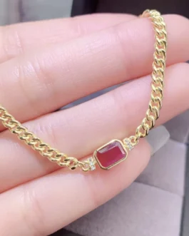 Natural Ruby Curb Chain Bracelet