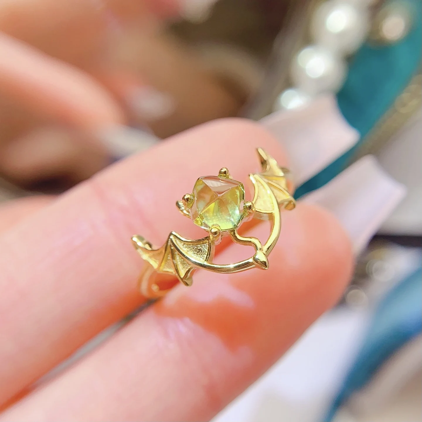 Natural Peridot Winged Stack Ring - view 1