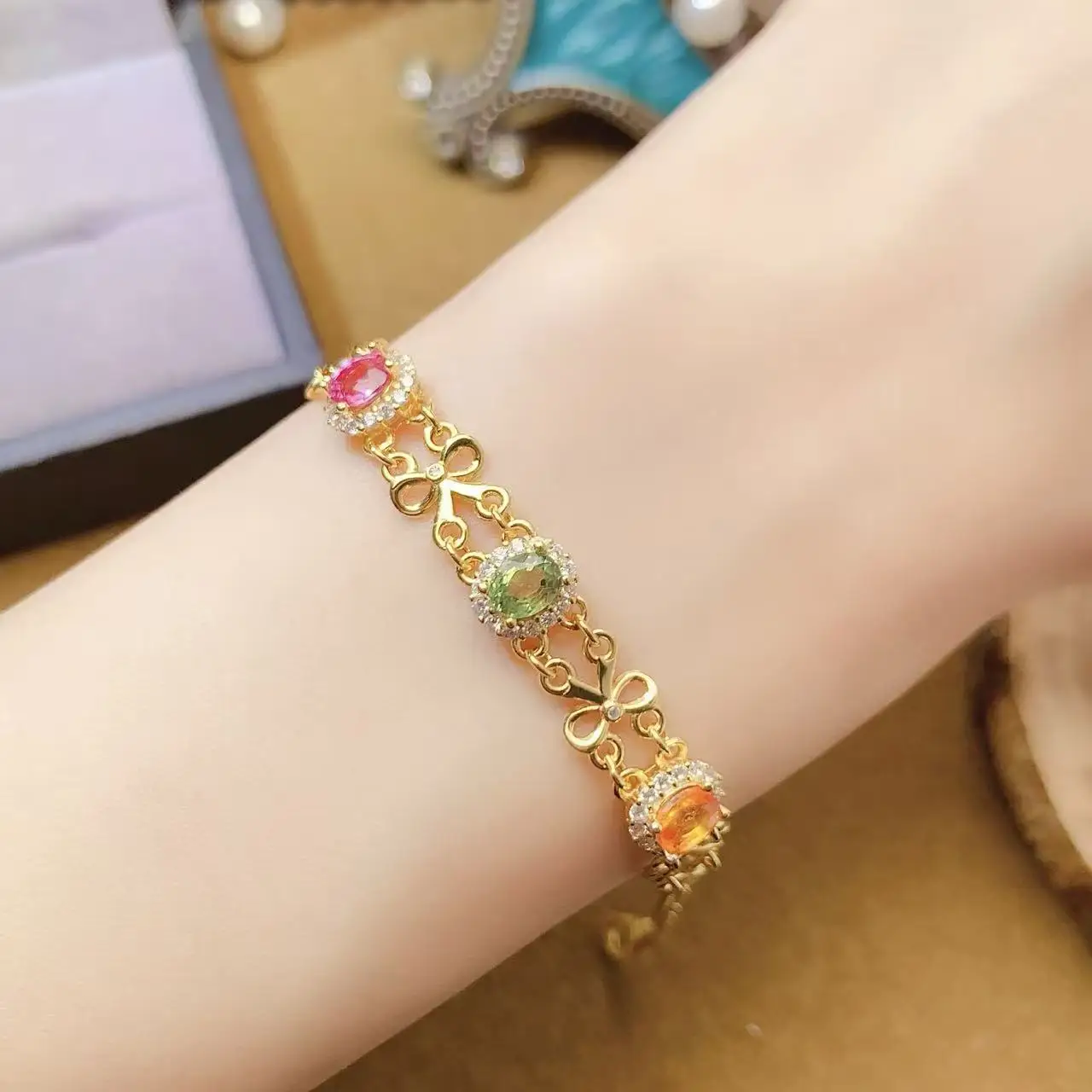 Natural Sapphire Halo Bracelet - view 4