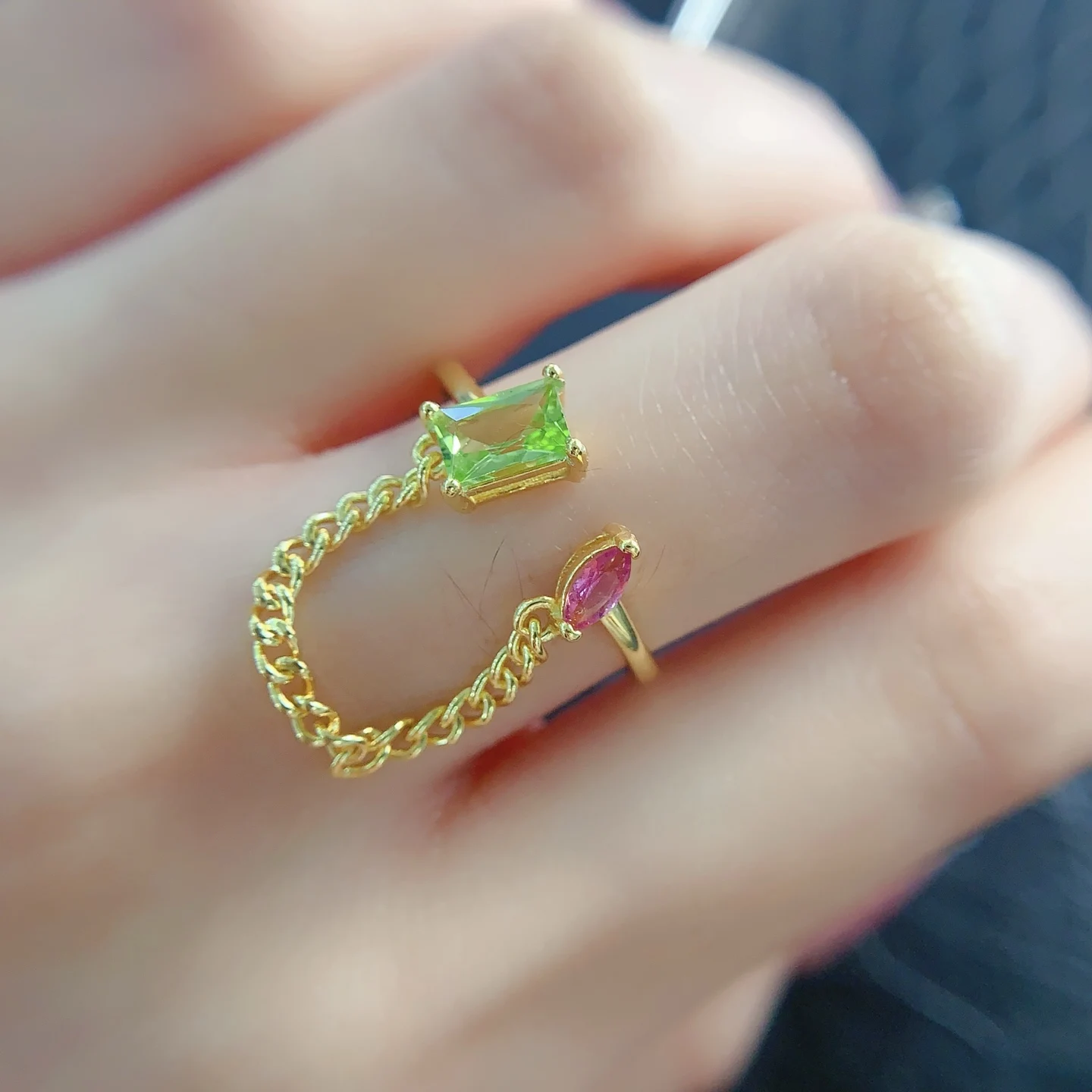 Natural Peridot Chain Bypass Ring - view 5