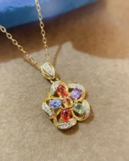 Natural Sapphire Rainbow Flower Pendant