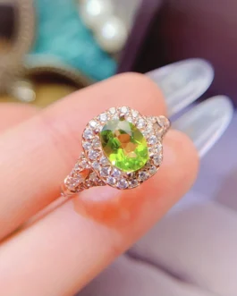 Natural Peridot Oval Halo Ring