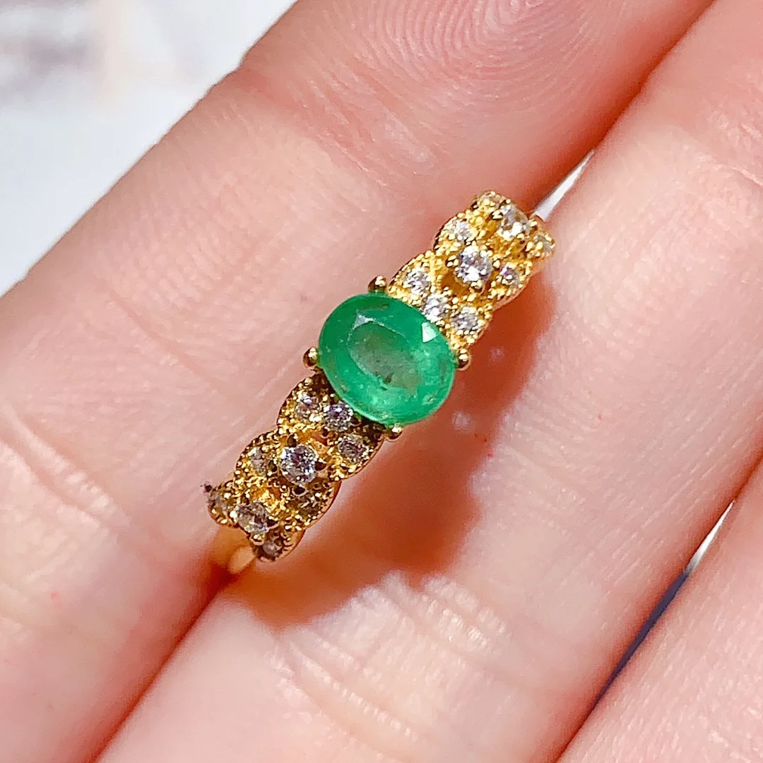 Natural Emerald Wide Pavé Ring - view 4