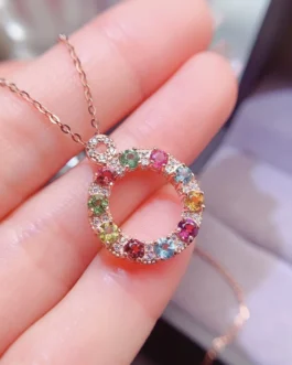 Natural Tourmaline Circle Pendant