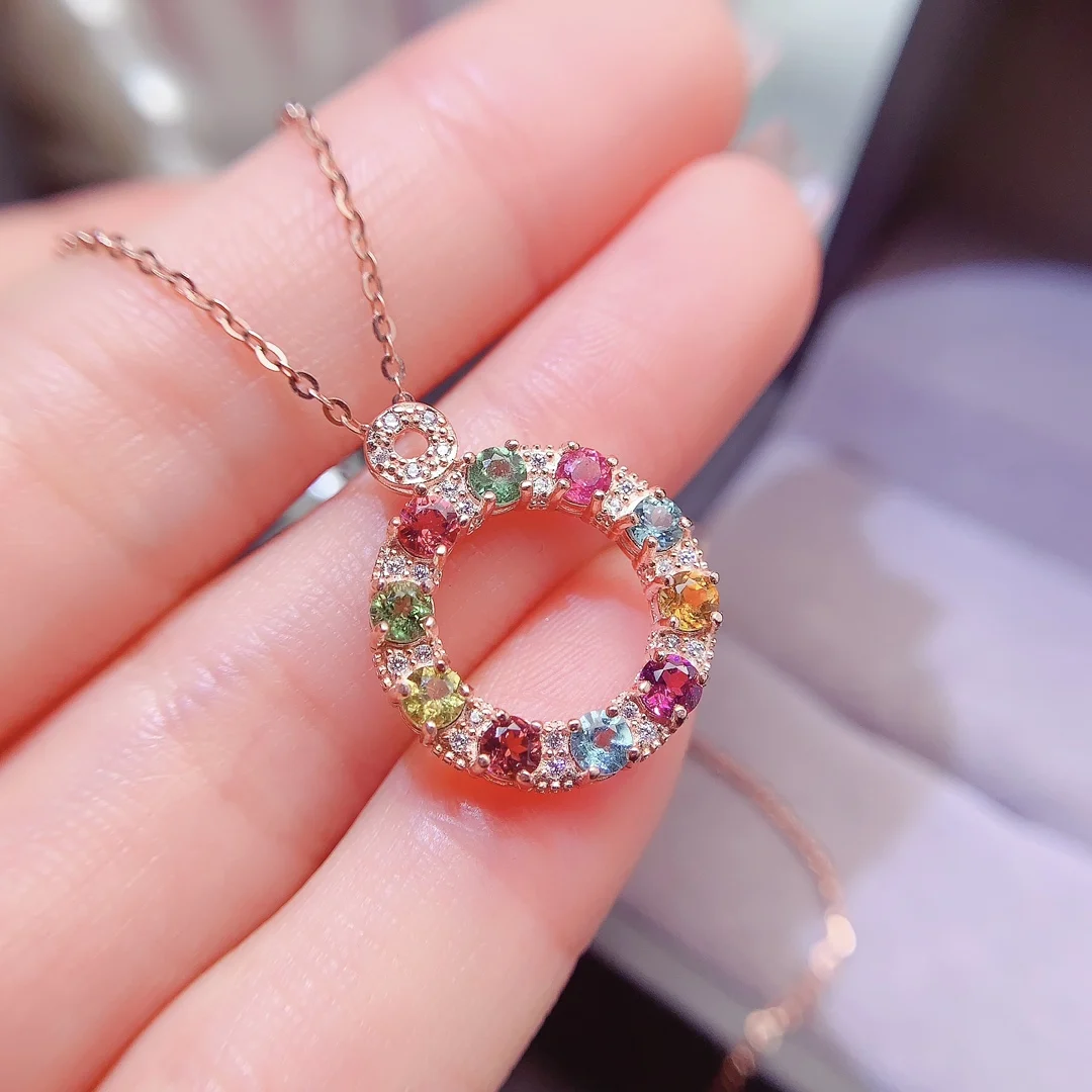 Natural Tourmaline Circle Pendant - view 1