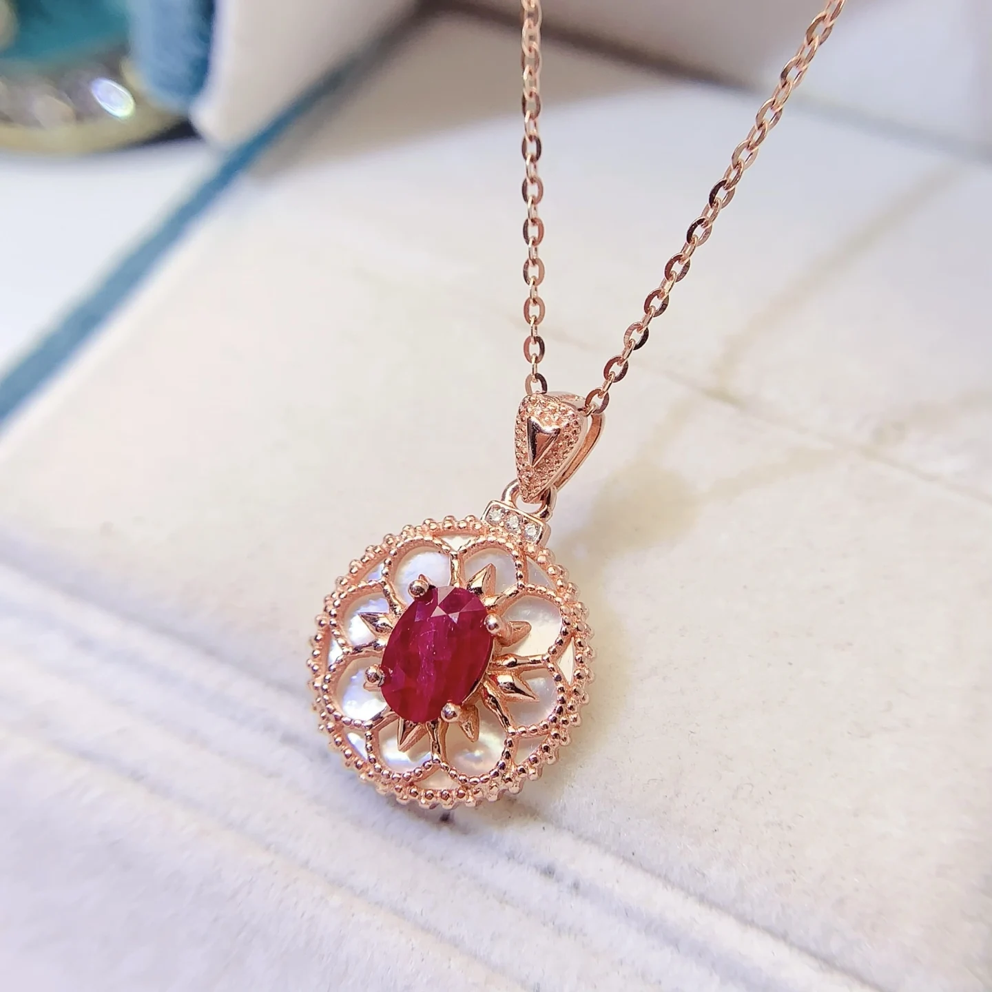 Natural Ruby Halo Pendant Necklace - view 5
